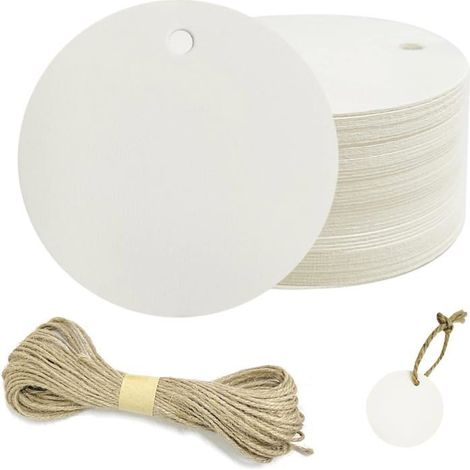 Lot De 100 Étiquettes Rondes En Papier Kraft,Étiquettes Vierges Avec Ruban De Chanvre De 20 M Pour Décorations Cadeaux,Signa[CA86] (1/5)