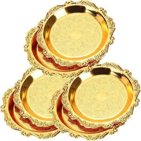 Set di 6 vassoi da portata rotondi in metallo vintage - Piatti da portata - Snack - Dolci - Noci - Mini antipasti - 4" - Per articoli per feste in casa (oro) (1/5)