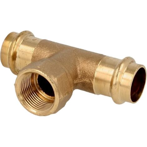 Raccord à sertir laiton rouge té 12 mm x 1/2'' x 12 mm F/FF/F contour V