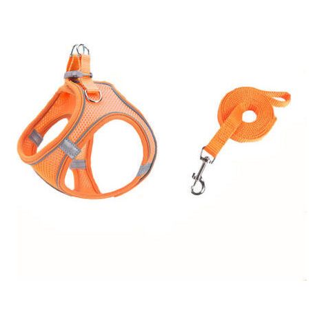 Pair Laisse pour animaux de compagnie de type gilet, harnais pour chien chat, chaîne de marche pour chien réfléchissante et respirante,(S,orange) (1/5)