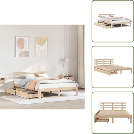 The Living Store Giroletto con Cassetti 160x200 cm in Legno Massello di Pino - Cassetto sotto letto