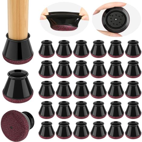 Protection Pied de Chaise. 32 pièces Noir Protege Pied de Chaise. Ronds Patins pour Chaises en Silicone avec Feutre épaissi. Convient aux planchers de Bois Franc (Fit:20.1-30mm) (1/5)