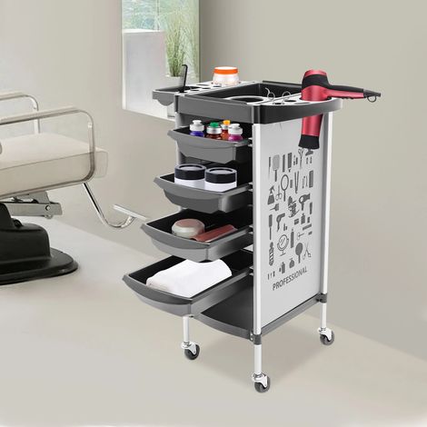 Petit chariot d'outils de salon de coiffure, chariot de salon avec 4 tiroirs rétractables, chariot de rangement d'outils multifonctionnel, 37 34 88cm (1/5)