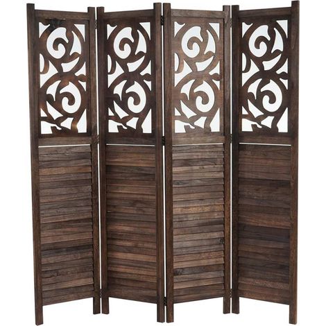 Paravent 4 panneaux en bois marron 170x160cm PAR04033 (1/3)
