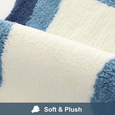 Tapis de bain/porte/douche ultra-doux et antidérapant, bleu, forme irrégulière, lavable, 60 x 40 cm (1/3)