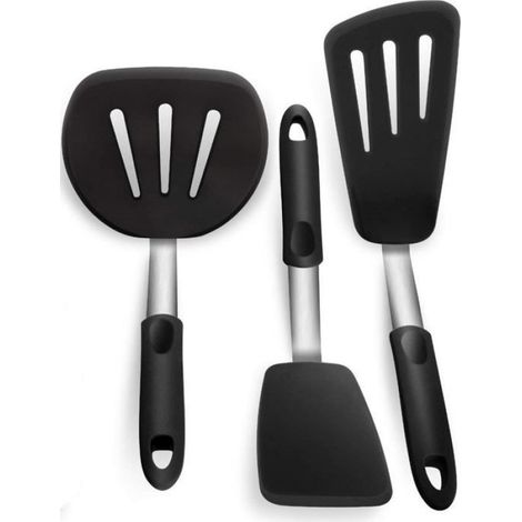 Ensemble de spatules de cuisine - - Ensemble 3 pièces - Acier inox & silicone - Résiste 315°C - Sans BPA/FDA (1/5)