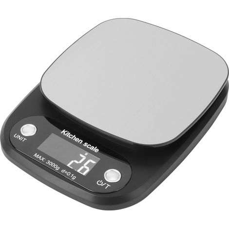 Tragbare elektronische Küchenwaage aus schwarzem Edelstahl, 3 kg/0,1 g, zum Backen und Kochen (1/5)