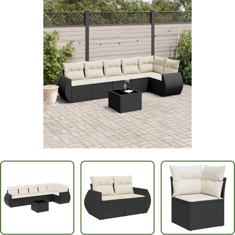 vidaXL Canapé en résine - Salon de jardin 7 pcs avec coussins noir résine tressée (1/5)