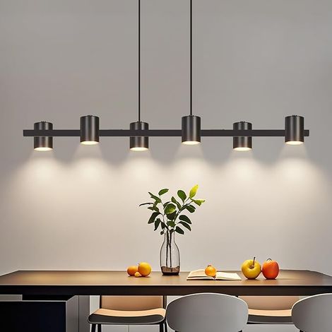 GBLY Lámpara Colgante GU10 Negra 6 Flamas 150cm Lámpara Industrial Comedor Salón Cocina Sin Bombilla