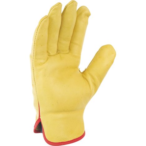 Singer – Gants de manutention tout fleur de bovin taille 11 – Coloris jaune – Cuir naturel pour travaux intermédiaires – Serrage élastique (1/4)