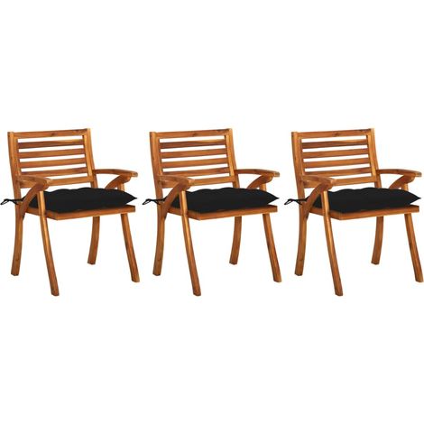 Sillas de comedor jardín con cojines 3 uds madera maciza acacia