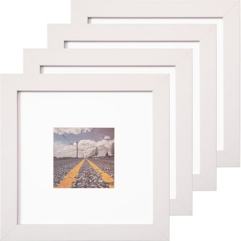 Lot de 4 Cadres Photo 20x20 cm Vitre en Verre Décoration Murale pour Chambre, Salon, Bureau (Blanc) (1/5)