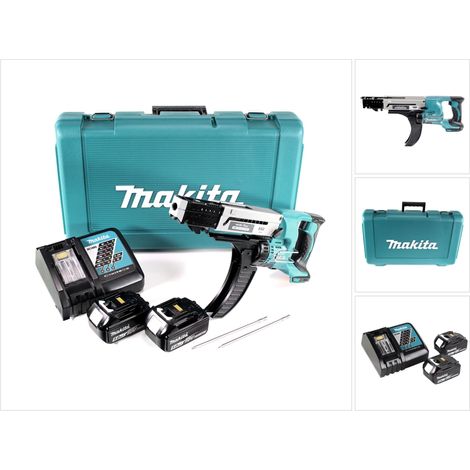 Makita – Visseuse à plaque de plâtre 18V avec 2 batteries 5.0Ah – Vissage rapide en série – Moteur à 4 pôles – Coffret de transport inclus - DFR750RTE (1/5)