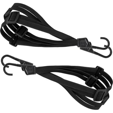 Lot de 2 Sangle à Bagages Tendeur pour Velo Moto, Sangle Elastique Réglable en Nylon Noir avec Crochets Double pour Moto Vélo Porte-Bagages Chariot Remorque Cargo (1/5)