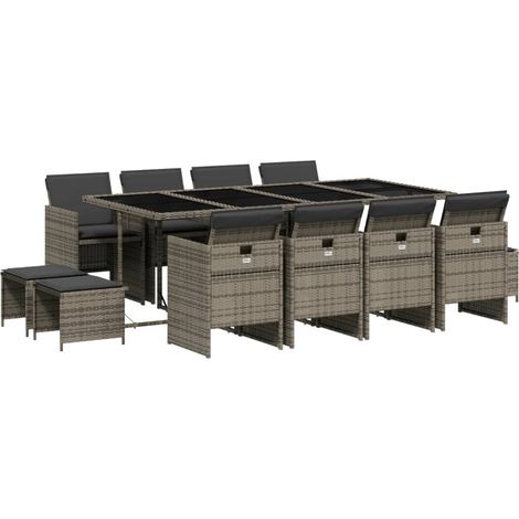 Maison Exclusive - 13-tlg. Garten-Essgruppe mit Kissen Grau Poly (1/5)