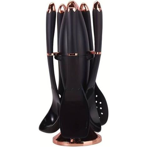 Ensemble d'ustensiles de cuisine en silicone Crezuo : cuillère à soupe avec passoire, spatule antiadhésive et support de rangement pour cartouches de fusée.
