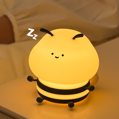 Veilleuse LED abeille mignonne pour enfants, lampe de chevet en silicone souple à intensité variable, lampe tactile rechargeable avec minuterie pour la décoration de chambre d'enfant, cadeau amusant