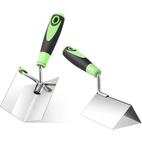 Ensemble de 2 spatules d'angle en acier inoxydable, pour une utilisation intérieure et extérieure, avec poignée souple pour cloisons sèches (1/5)