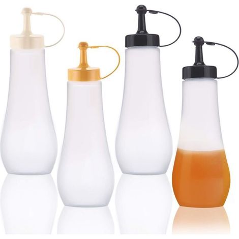 4 bouteilles squeeze de bouteilles de sauce avec bouchons, utilisez votre imagination pour préparer de délicieux plats (1/4)