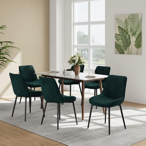 Lot de 6 chaises de Salle à Manger en Velours, chaises rembourrées pour Salle à Manger et Cuisine avec Pieds métalliques, épais Rembourrage d’Assise et Pieds antidérapants, Vert (1/5)