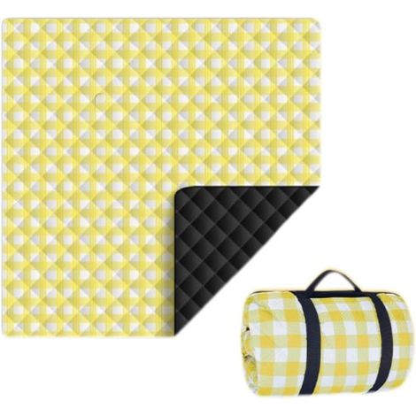 Coperta da picnic extra large pieghevole e impermeabile, 200x300 cm (a quadri gialli e bianchi) (1/5)