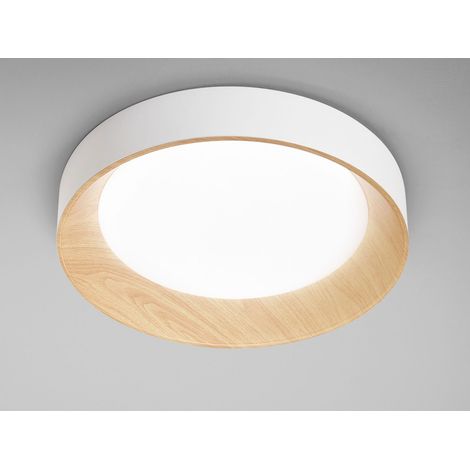 LED Deckenleuchte ARKA Weiß mit Holzoptik, hell & 3 Lichtfarben, Ø 50cm