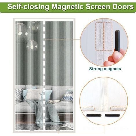 Moskitonetz für Türen und Fenster, 80 x 210 cm, weiß, magnetischer Türvorhang, atmungsaktiv, ultrafeines Netzgewebe, mückensicher für Wohnzimmer, automatischer Schließmechanismus, mit Klebestreifen (1/4)