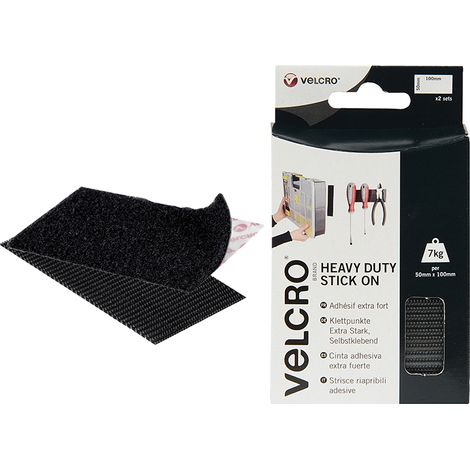 VELCRO Brand 60239 VELCRO Brand Heavy-Duty Stick On Strips (2) 50 x 100mm Black VEL60239 (1/3)