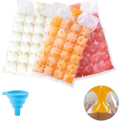 (100 pièces) Ice Cube Sacs jetables,avec Entonnoir en Silicone,Ausage Unique Sacs a Glace,A glacons Outil de Boisson D'Ete (1/5)