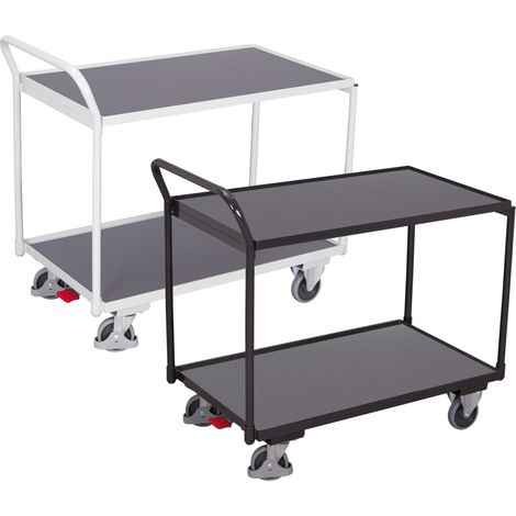 VARIOfit Tischwagen mit gebogenem Schiebegriff und 2 Ladeflächen 985x595mm Anthrazitgrau RAL 7016
