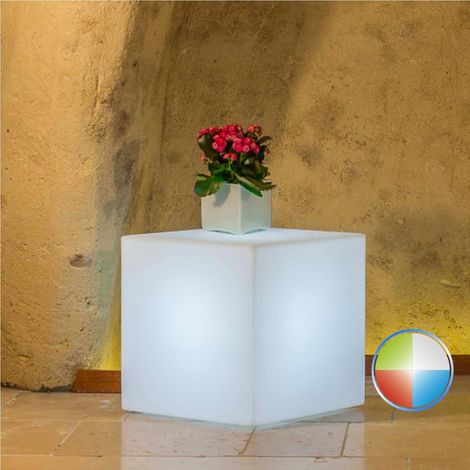 Lanterna cubo moderno d’arredo luminoso di design 40x40 H40 in polimero LED multicolor con bateria resistente per interno ed esterno - Made in Italy (1/5)