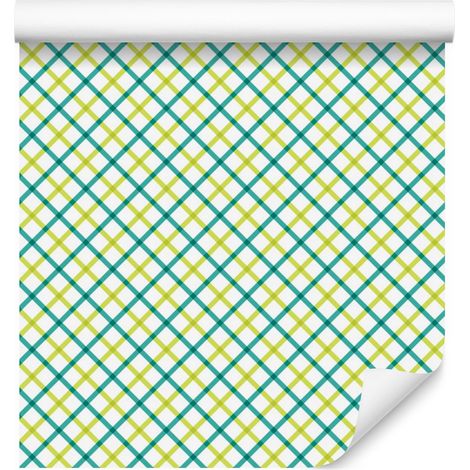 Carta da parati a quadri Vichy color menta e lime per soggiorno e camera da letto, 50x1000 cm. (1/5)