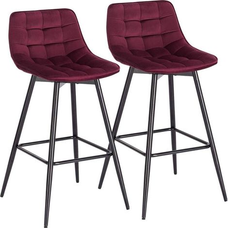 WOLTU Barhocker 2er Set Designer Barstuhl Hocker Tresenhocker Bistrohocker mit Fußstütze, Samt, Metallbeine, bordeaux (1/5)
