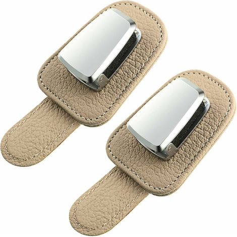 Pare-soleil universel pour voiture (lot de 2), étui à lunettes en cuir (beige) (1/5)