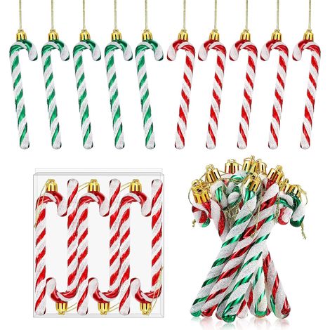 Décorations de saison 12 Pièces Ornement de Canne de Bonbon de Noël Ornement de Canne de Bonbon en Plastique Béquille de Bonbon en Plastique Torsadée Sucre  Suspendu Scintillant pour Sapin GROOFOO (Ro
