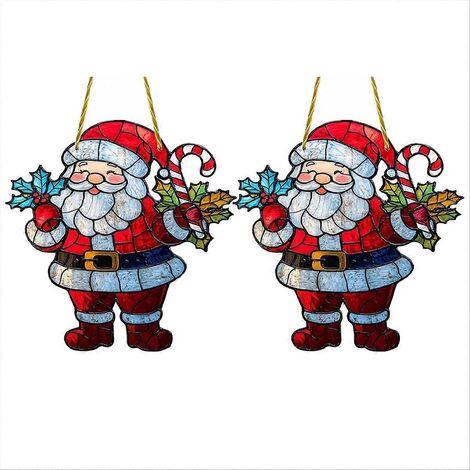 Weihnachtsdekorationen: Weihnachtsmann, bunte Acryl-Fensterornamente, festliches Figurenset (1/5)