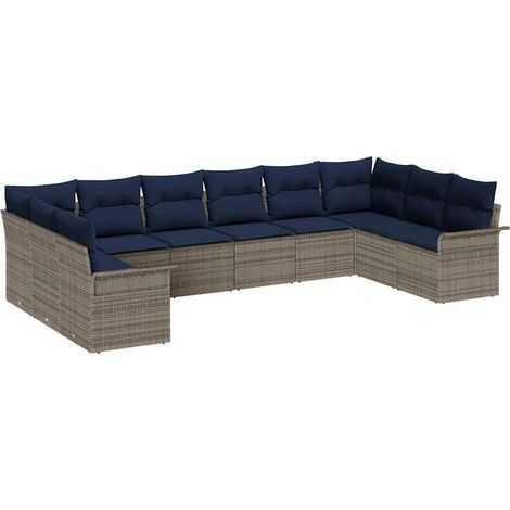 Gartensofa-set mit Kissen 10 pcs Grau Poly-Rattan vidaXL