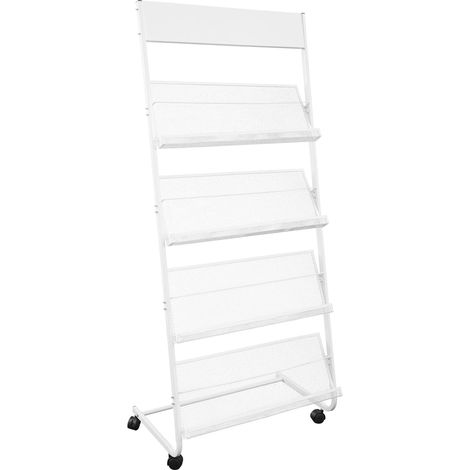 Porte-revues à 4 étages - Blanc - Avec roulettes - Pour ateliers, bibliothèques, bureaux - 63 x 36 x 148 cm (1/5)