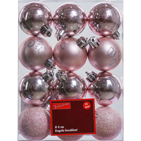 TrendLine Christbaumkugeln Ø 4 cm 12 Stk Rosa Weihnachtskugeln Weihnachtsbaum (1/4)