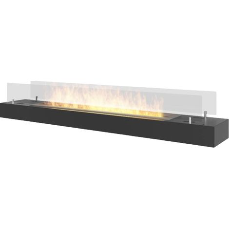 Brûleur bioéthanol 120 cm avec verre trempé – Acier inoxydable noir mat – 6 kW/h pour chauffage pièce moderne – Pose libre sur surface résistante