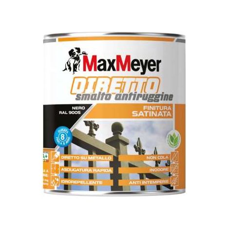 MaxMeyer Smalto Antiruggine Satinato Nero 0,75L per Interni ed Esterni