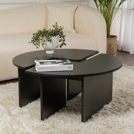 Dmora - Wohnzimmertisch Tairn, Niedriger Wohnzimmertisch, Kaffeeregal, Couchtisch für Sofa, 90x90 h41 cm, Schwarz (1/5)