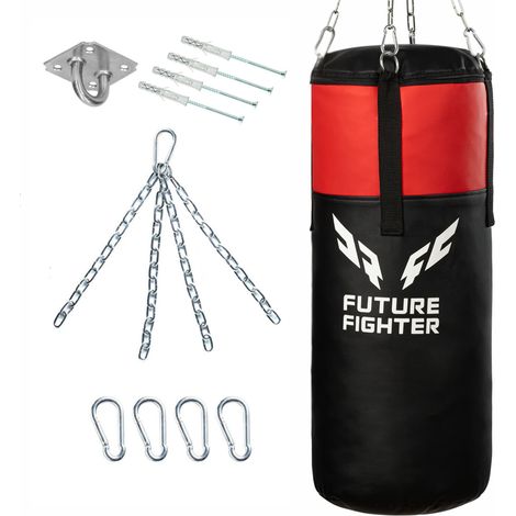 Sac de Boxe Suspendu, Sac pour Boxe Karaté Taekwondo MMA Enfants, 60 x 25 cm, avec Chaînes et Crochet de Plafond, Rempli de Tissu, Future Fighter (1/5)