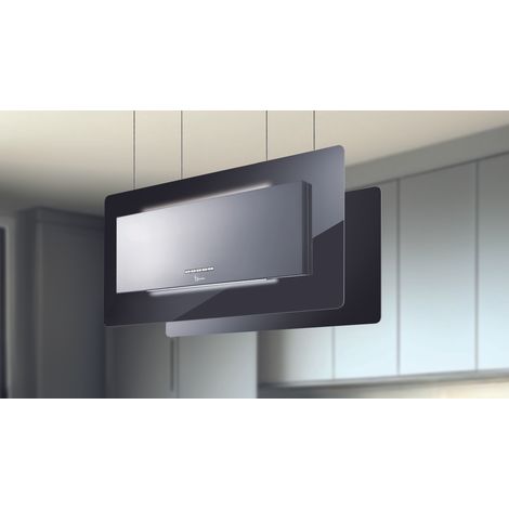 HOTTE TRISIA APPESA cm. 90x43 - Acier inoxydable, Verre noir - 800 m³/h