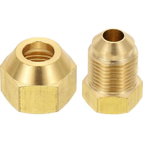 2pcs Raccords de Tube en Laiton, Femelle 1/2" x Mâle 5/8", Apdateur d\'Accouplement à 45 Degrés avec Écrou Bride, Raccord Tuyau HVAC Climatisation Plomberie Gaz - 1/4" Flare Female 3/8" Male (1/5)