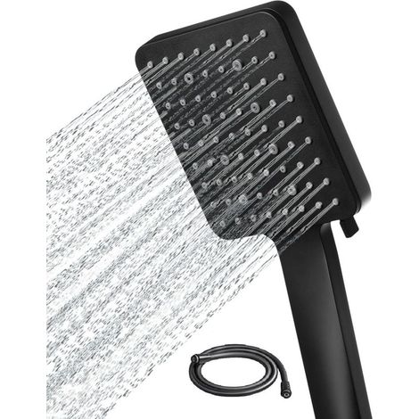 Pommeau de douche à main carré haute pression avec tuyau de 1.5 m - 6 modes de pulvérisation - Noir (1/5)