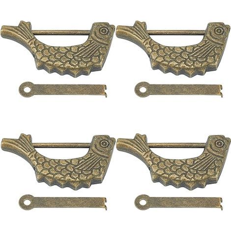 BRAVIX 4 ensembles de serrures à combinaison en alliage de poisson rétro 60x31x8.5mm en forme de poisson cadenas de verrouillage vintage avec clé pour boîte d'armoire de porte de tiroir (1/5)