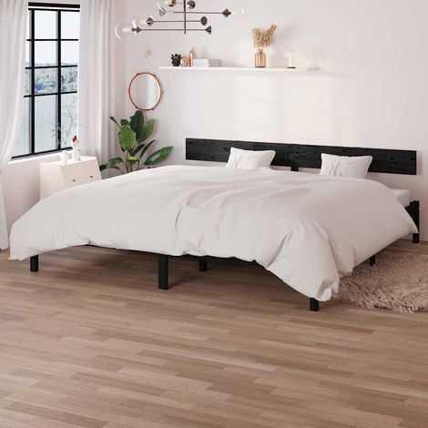 vidaXL Estructura de cama doble sin colchón madera maciza negro (1/5)