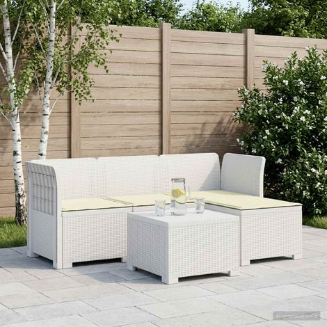 vidaXL Canapé de jardin 4 places avec coussins style rotin PP Blanc (1/5)