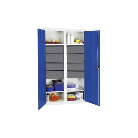 Stumpf Armoire à outils et matériel série 3000 gris clair / bleu gentiane + 8 tiroirs 200 mm + cloison centrale + 4 tablettes coulissantes - 3004674